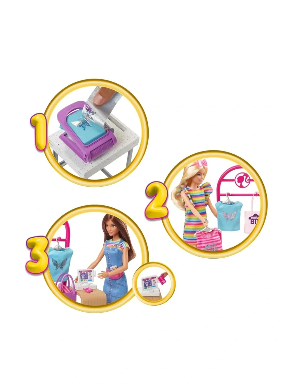 Barbie Make & Sell Boutique Playset w/ Foil Design Tools Clothes & Accessories